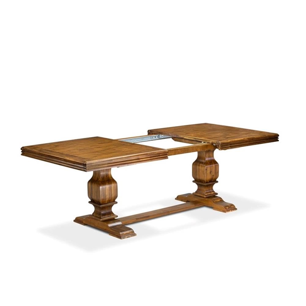 9-Piece Walnut Finish Acacia Wood Dining Room Set with Beige PU Leather Chairs Q845