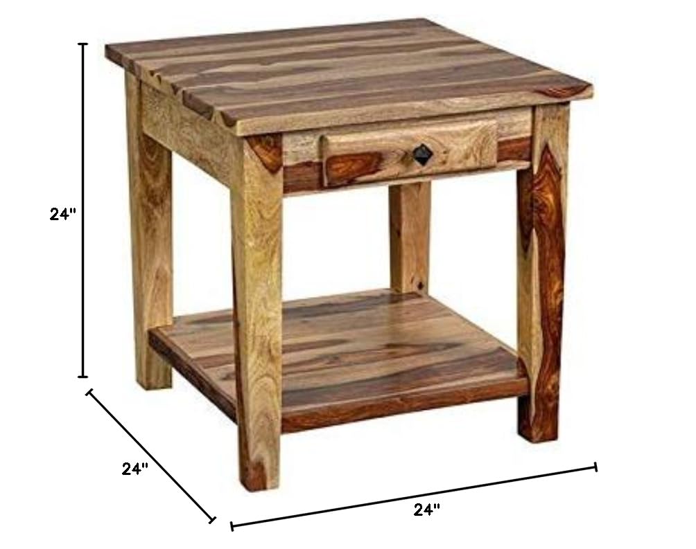 Solid Sheesham Wood End Table with Drawer Q940721