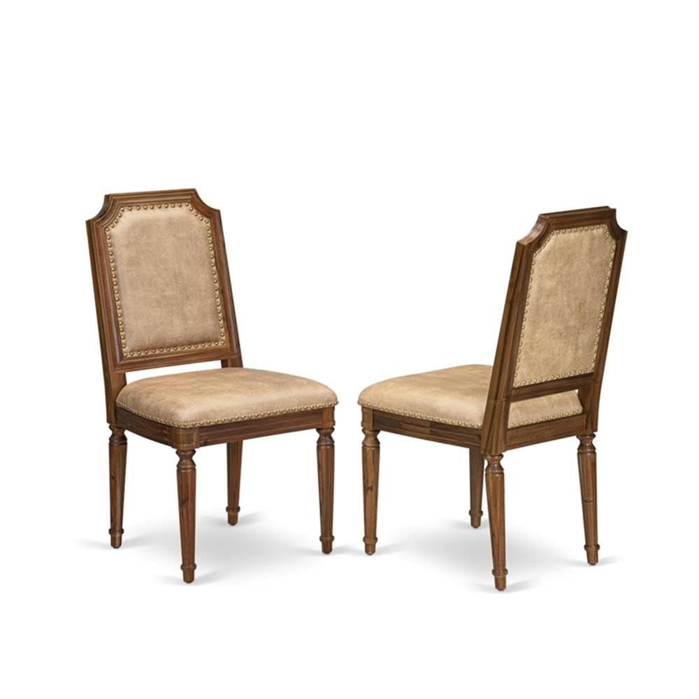 9-Piece Walnut Finish Acacia Wood Dining Room Set with Beige PU Leather Chairs Q845