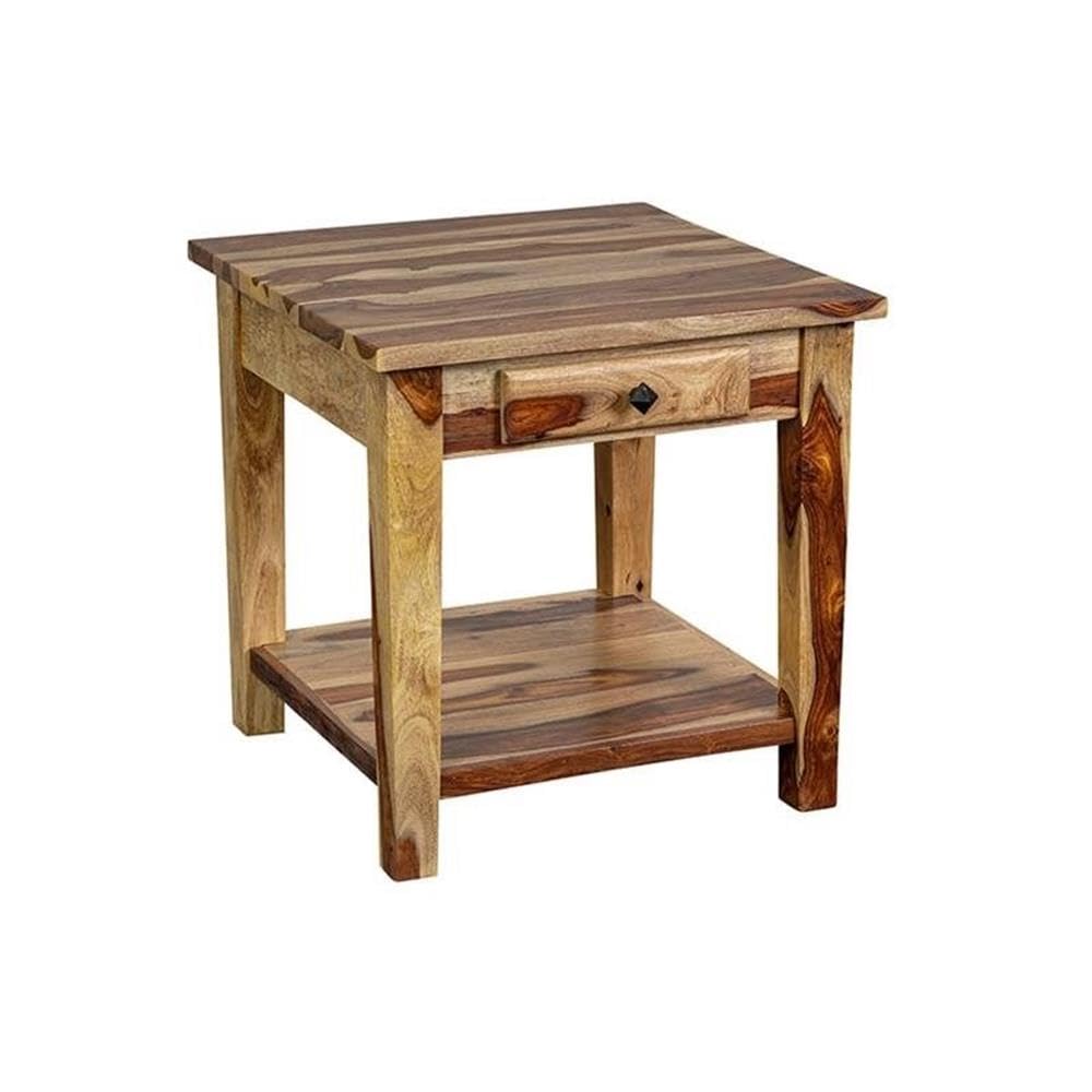 Solid Sheesham Wood End Table with Drawer Q940721