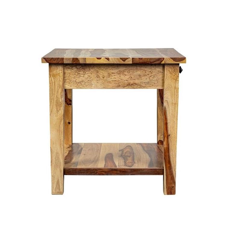 Solid Sheesham Wood End Table with Drawer Q940721