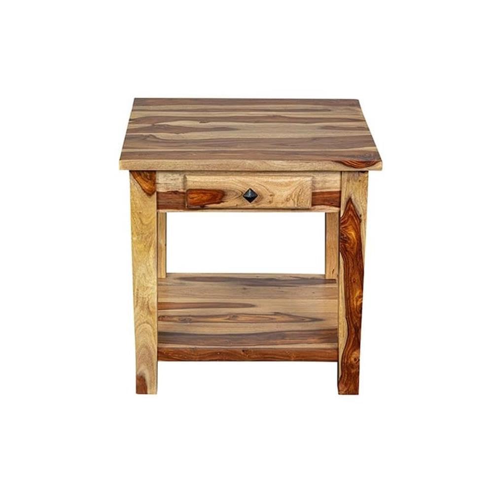 Solid Sheesham Wood End Table with Drawer Q940721