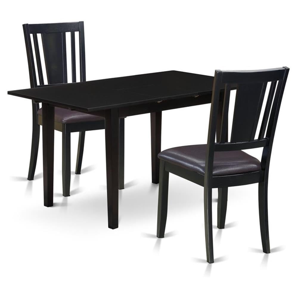 3 Piece Dining Room Furniture Set with Wooden Table and 2 Faux Leather Chairs T334
