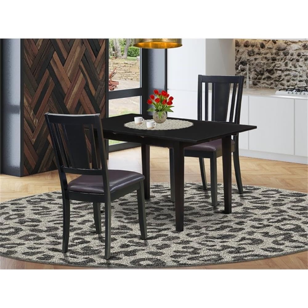 3 Piece Dining Room Furniture Set with Wooden Table and 2 Faux Leather Chairs T334
