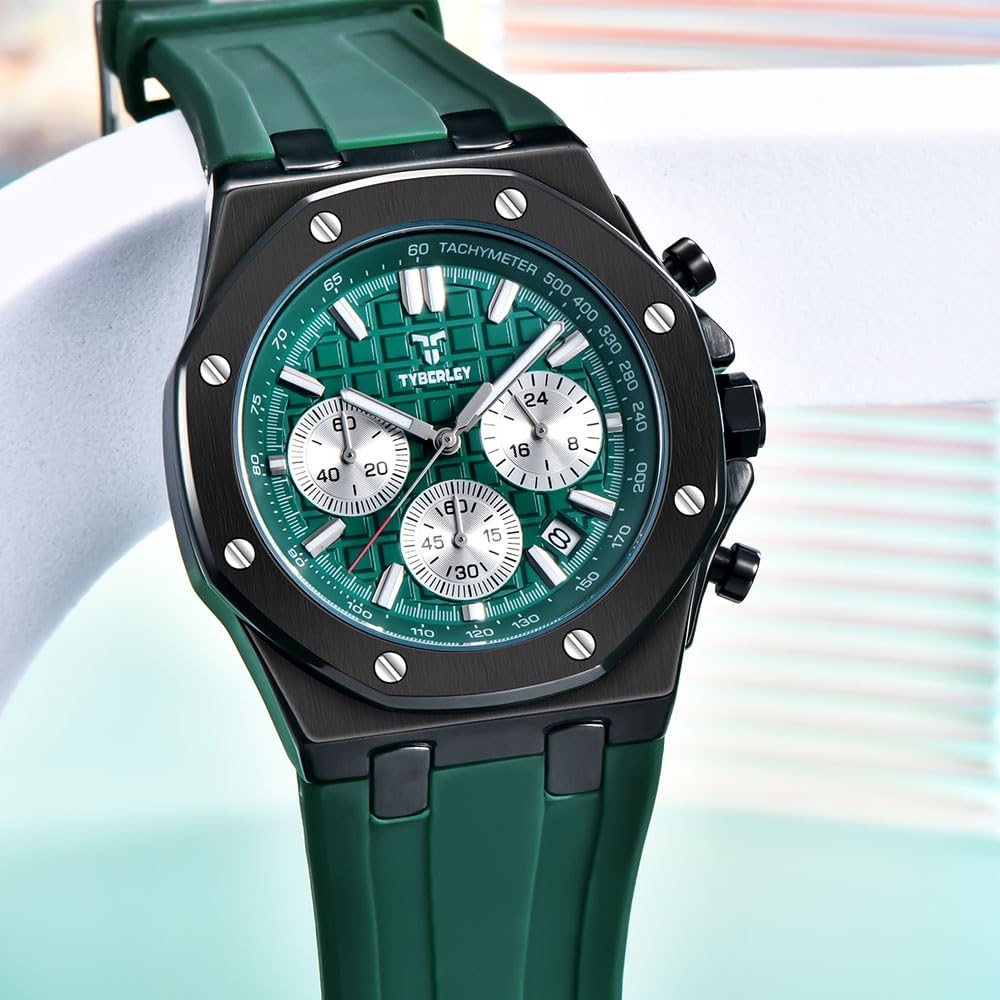 Men's Quartz Chronograph Watch 41MM Waterproof Rubber Strap Luminous W50534