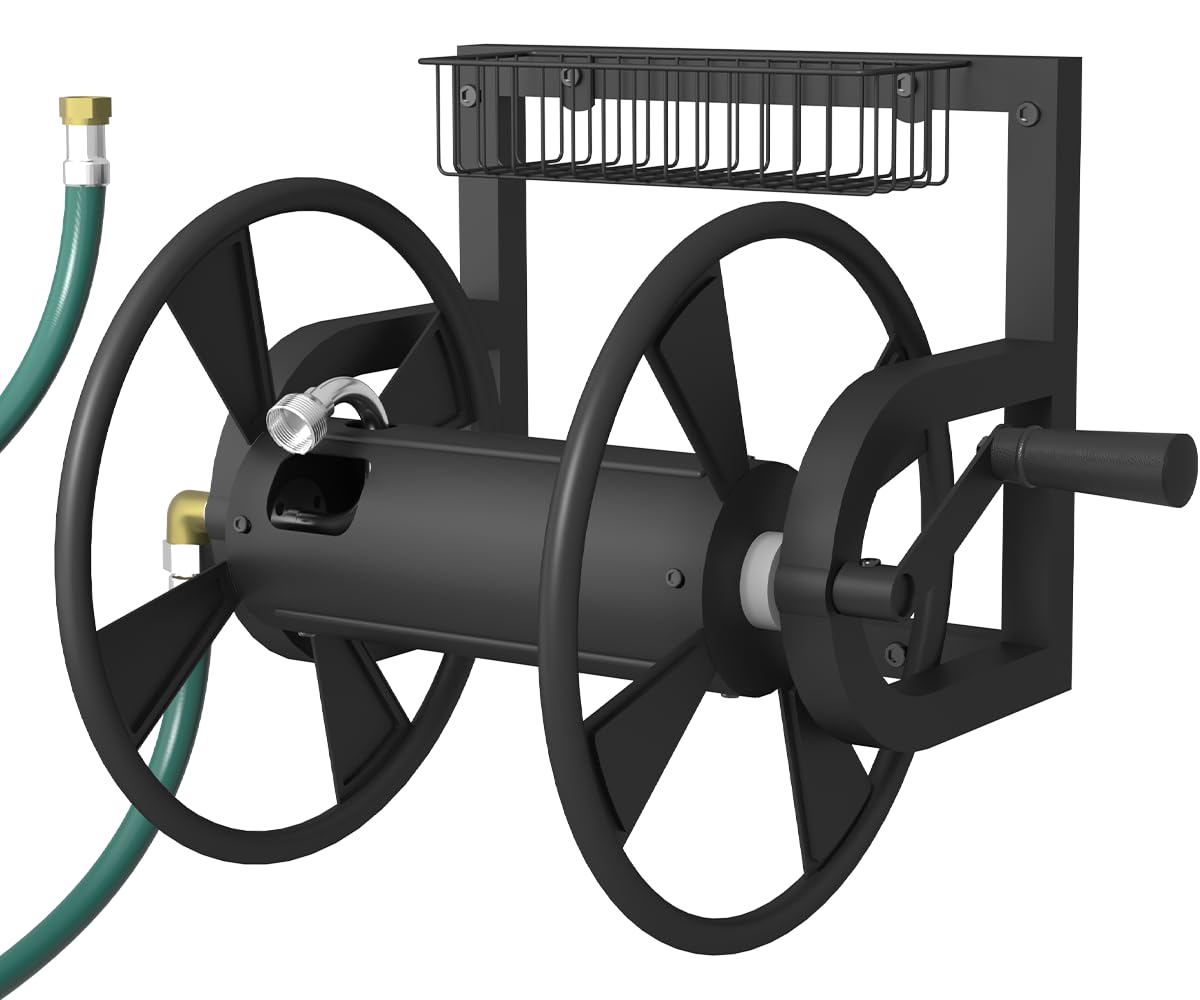 Wall Mounted Hose Reel, Holds 125 Feet of 5/8-Inch Hose, Black G539