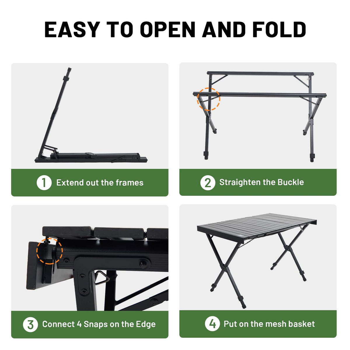 Folding Camping Table Adjustable Height Lightweight Aluminum Black C599051