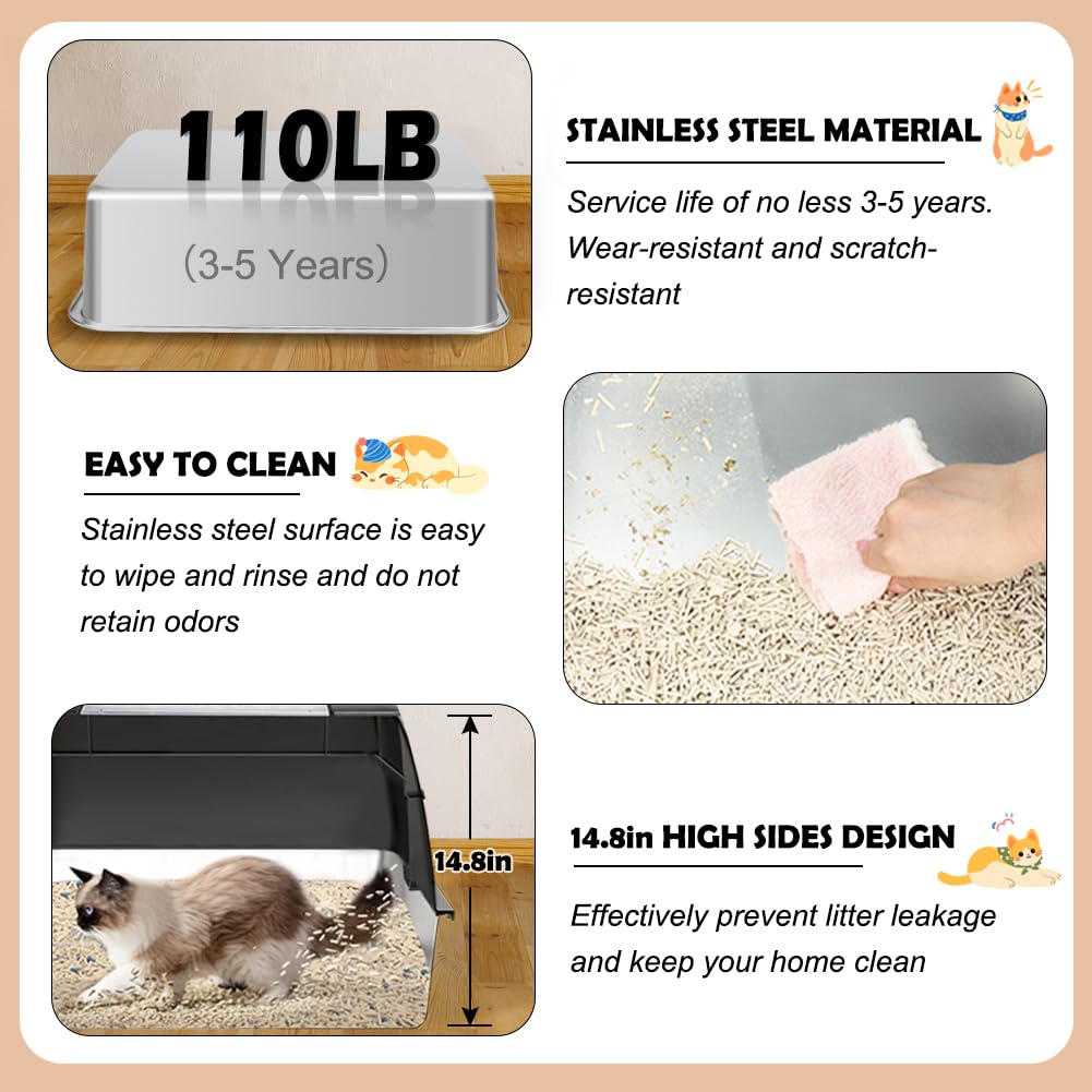 XL Stainless Steel Cat Litter Box with Lid P641737