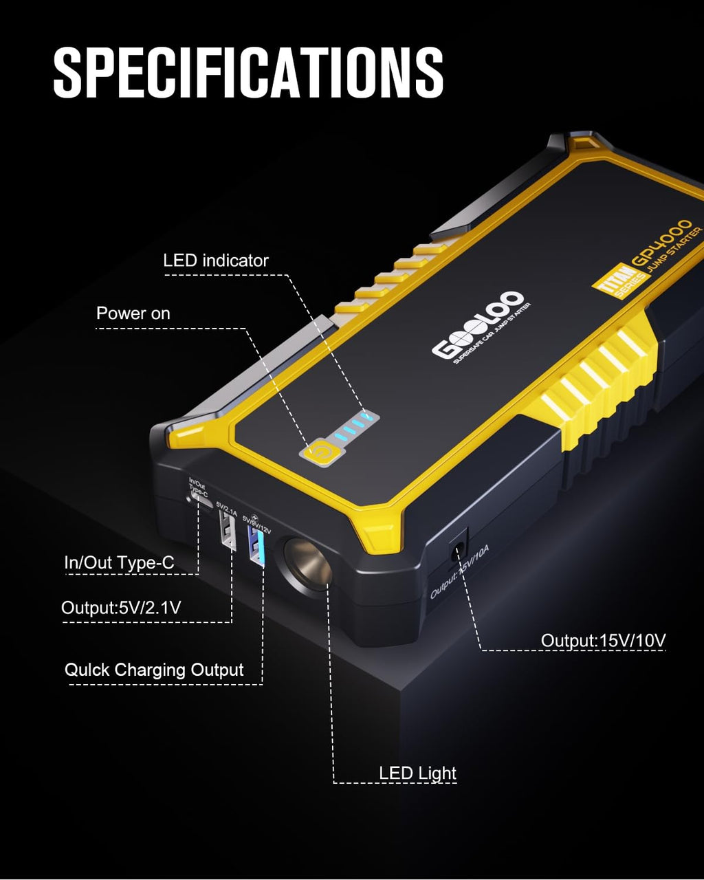 4000A 12V Portable Car Battery Jump Starter C6630
