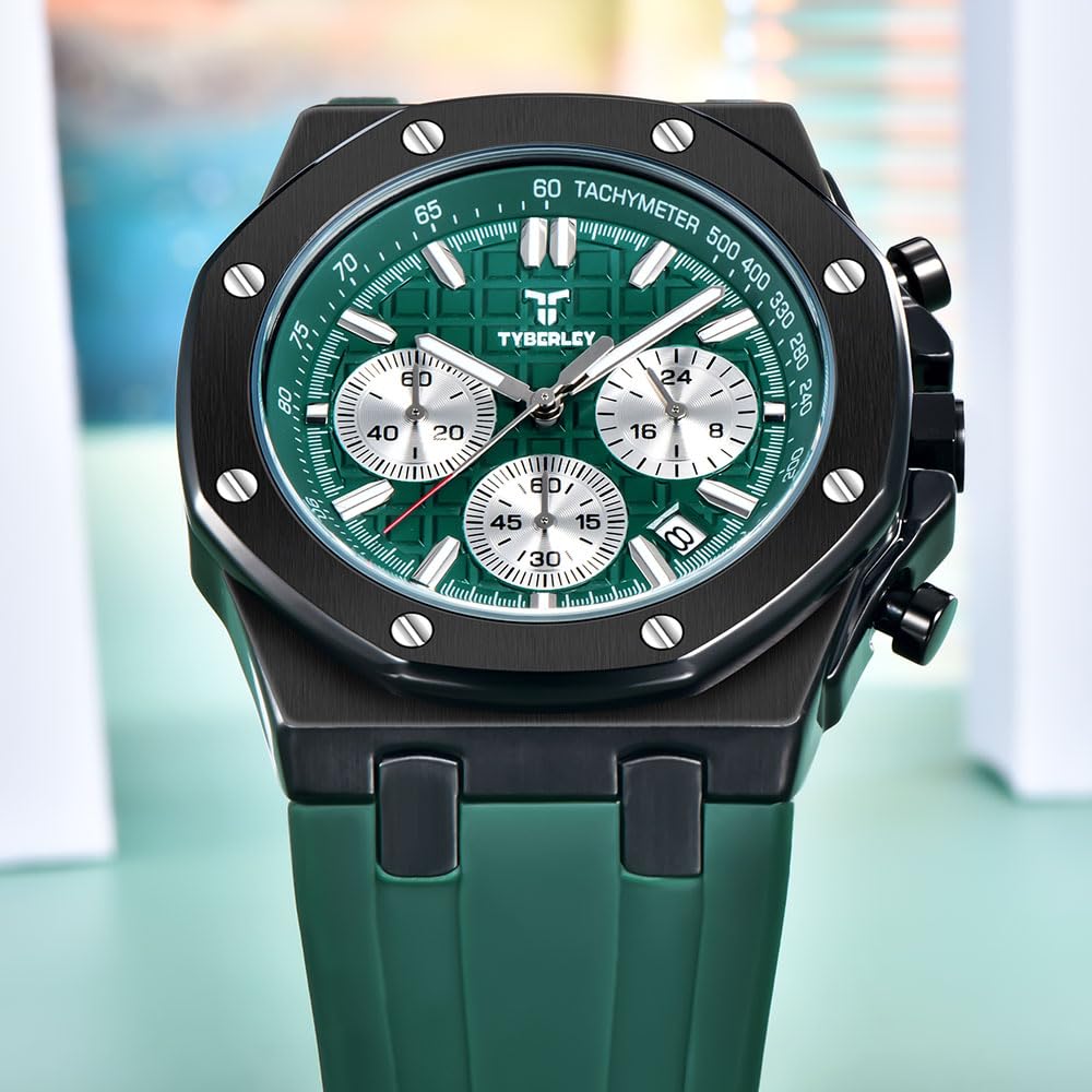 Men's Quartz Chronograph Watch 41MM Waterproof Rubber Strap Luminous W50534