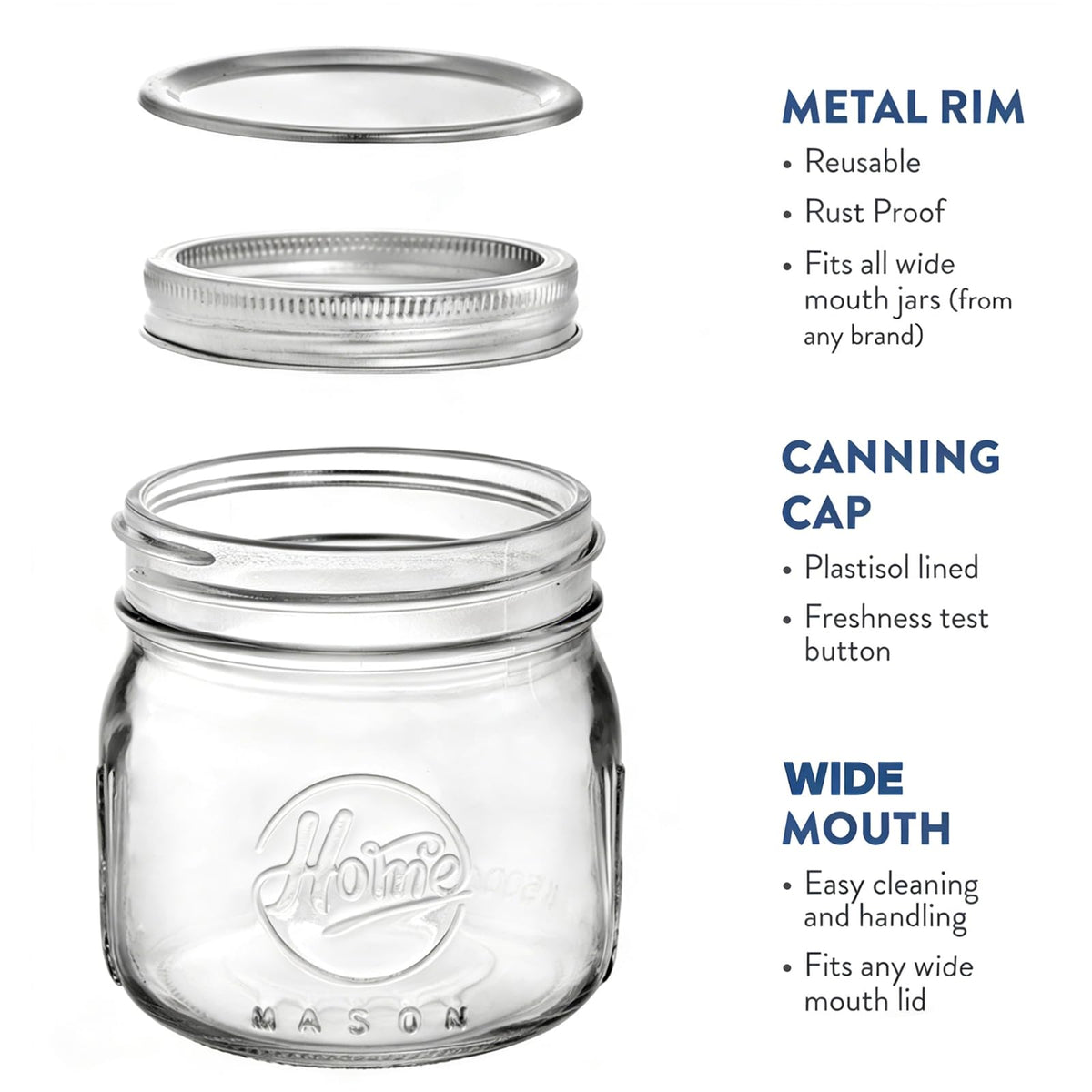 12 Pack 16Oz Wide Mouth Glass Mason Jars with Airtight Lids P6321