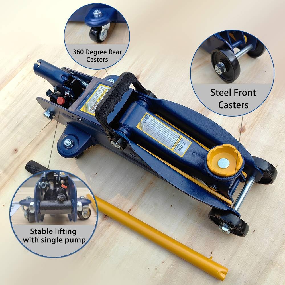 2 Ton Low Profile Hydraulic Floor Jack, 4000 lbs Capacity Steel Trolley Jack, Blue P31050