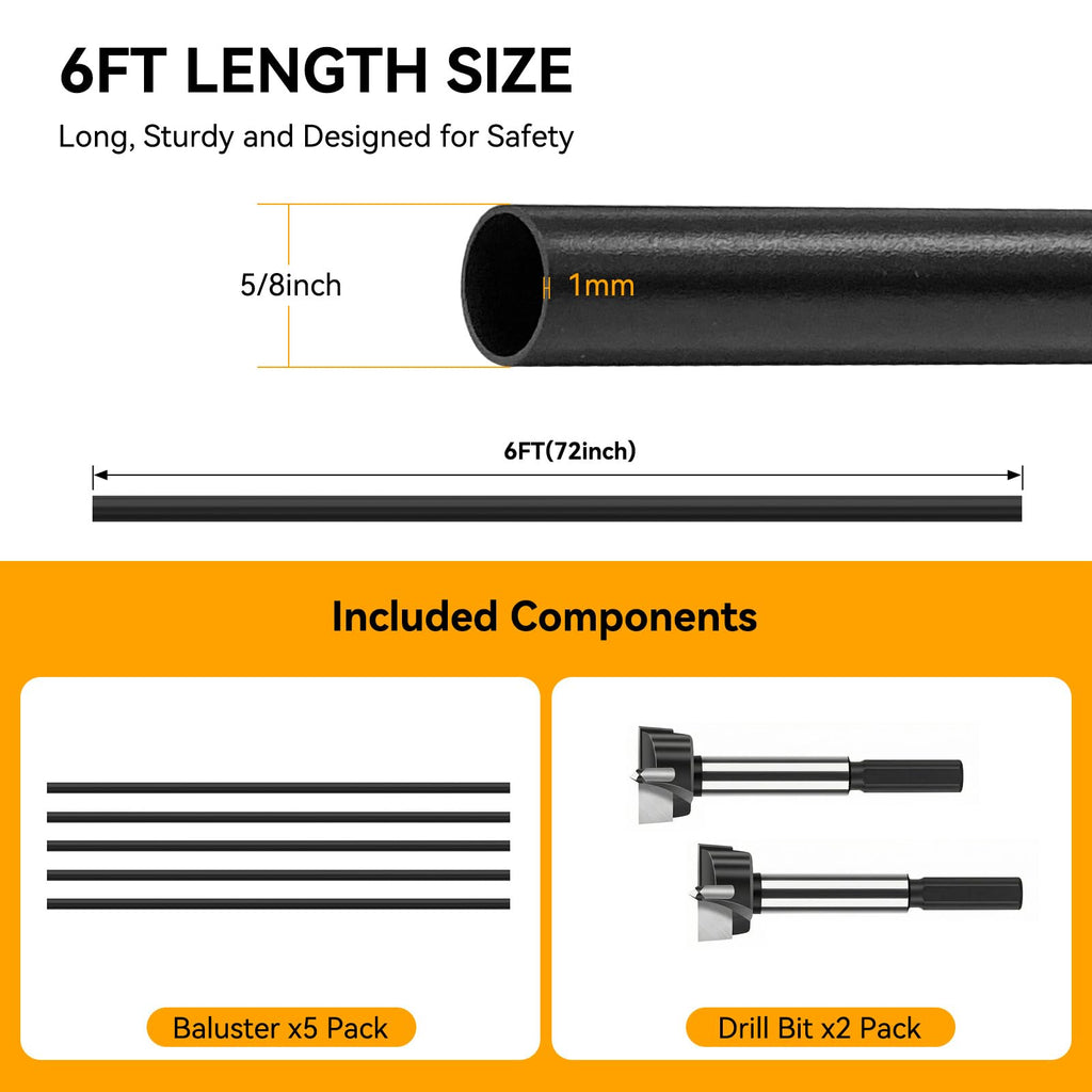 5 Pack 6 FT Aluminum Stair Balusters Matte Black E72865