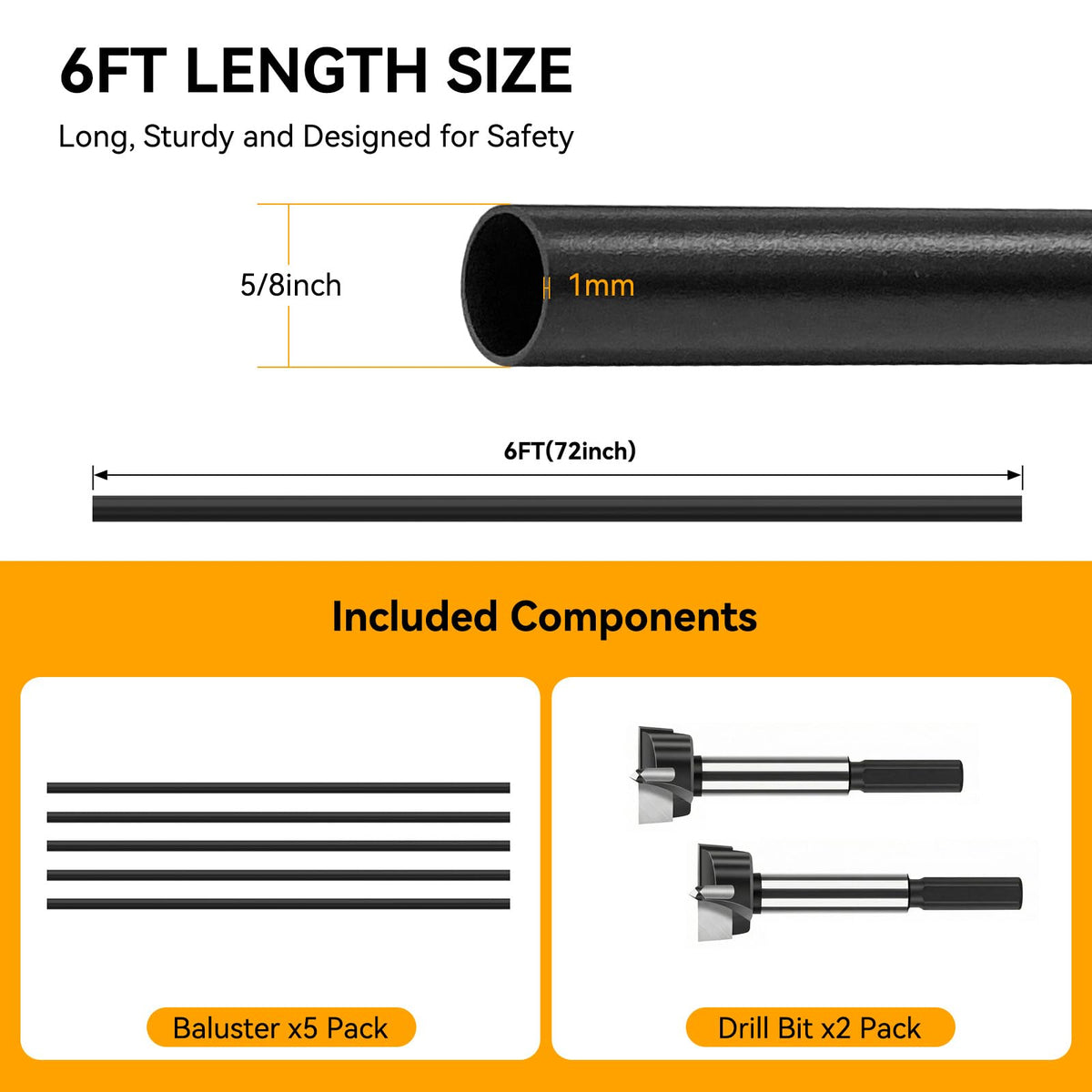 5 Pack 6 FT Aluminum Stair Balusters Matte Black E72865