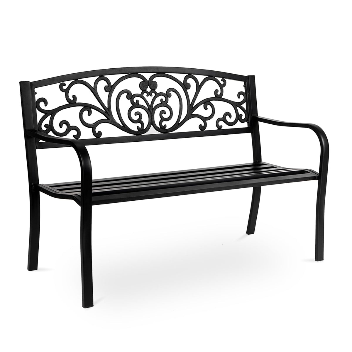 50in Black Metal Outdoor Bench with Armrests C2118