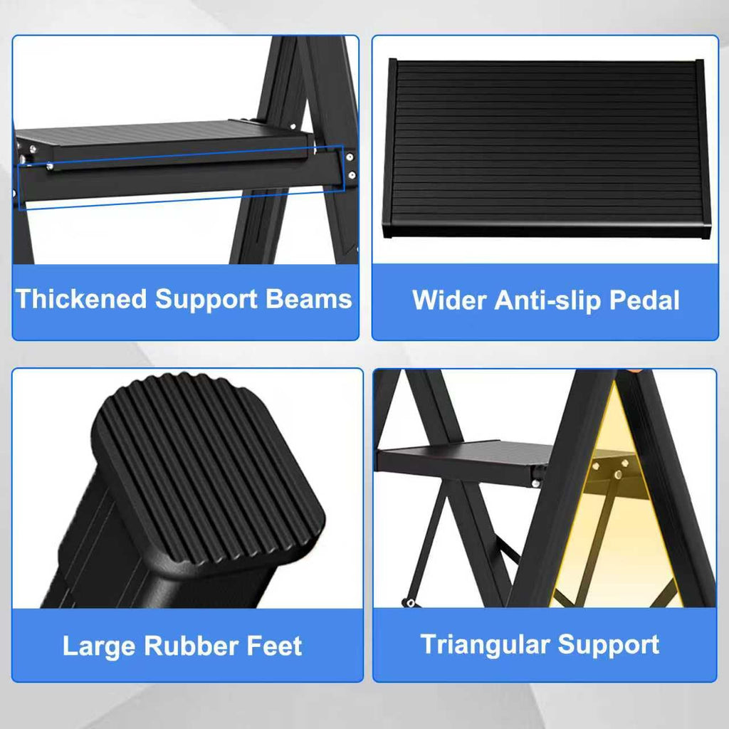 3 Step Foldable Stool with Single-Handrail Blue S66525