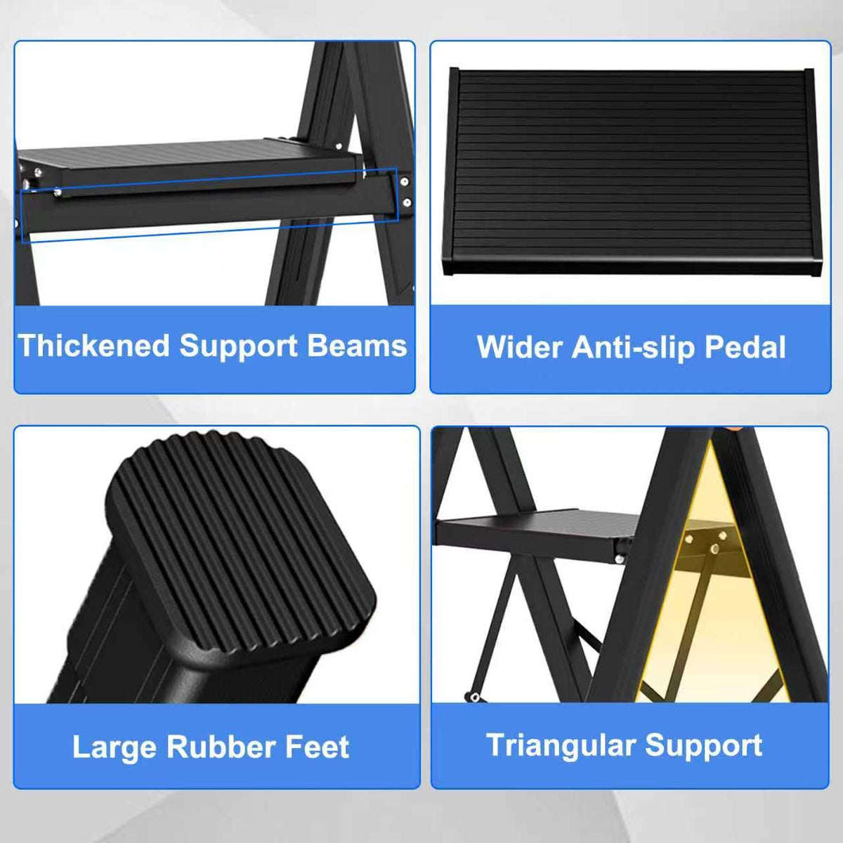 3 Step Foldable Stool with Single-Handrail Blue S66525