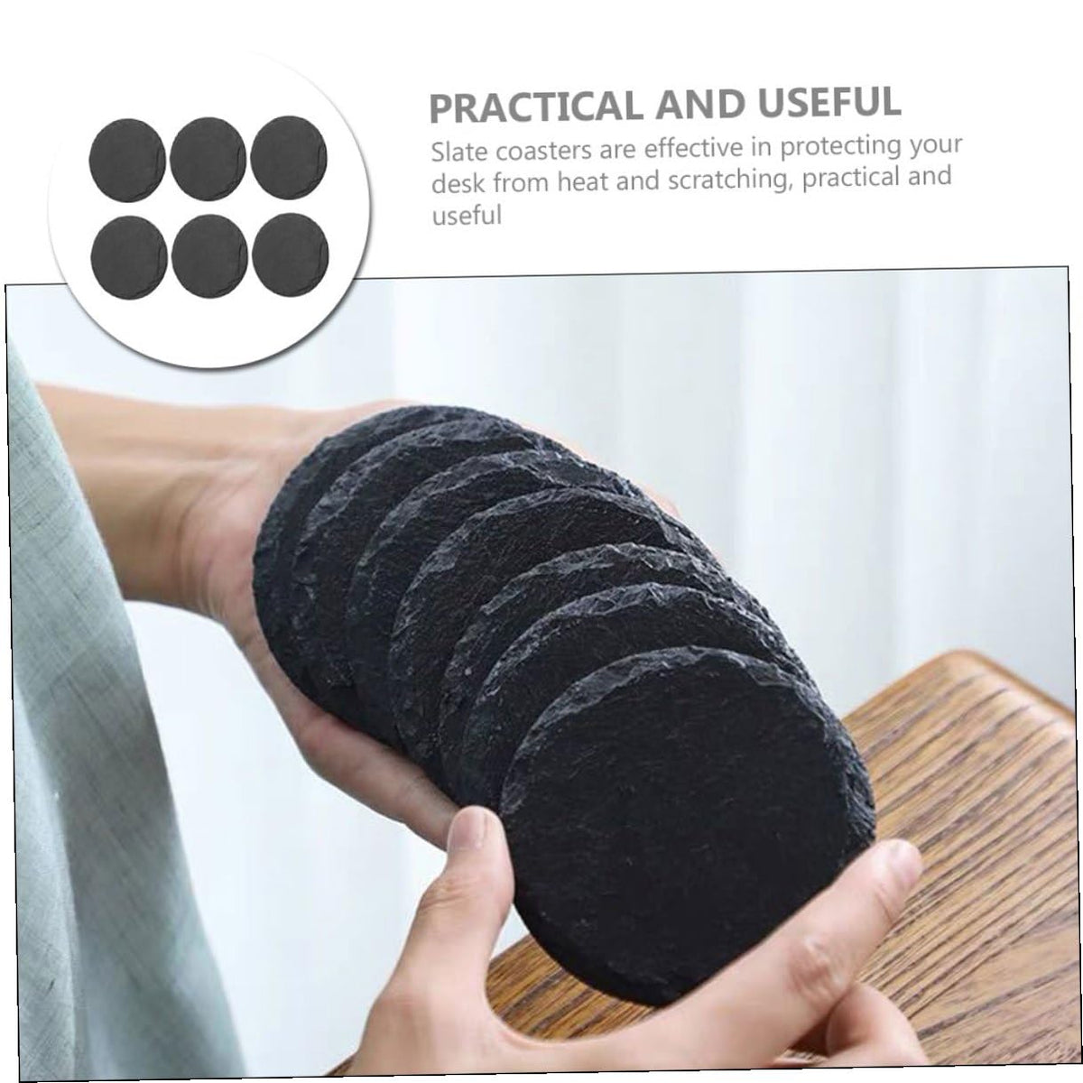 6pcs Stone Coasters Set with Non Slip Bottom D539006
