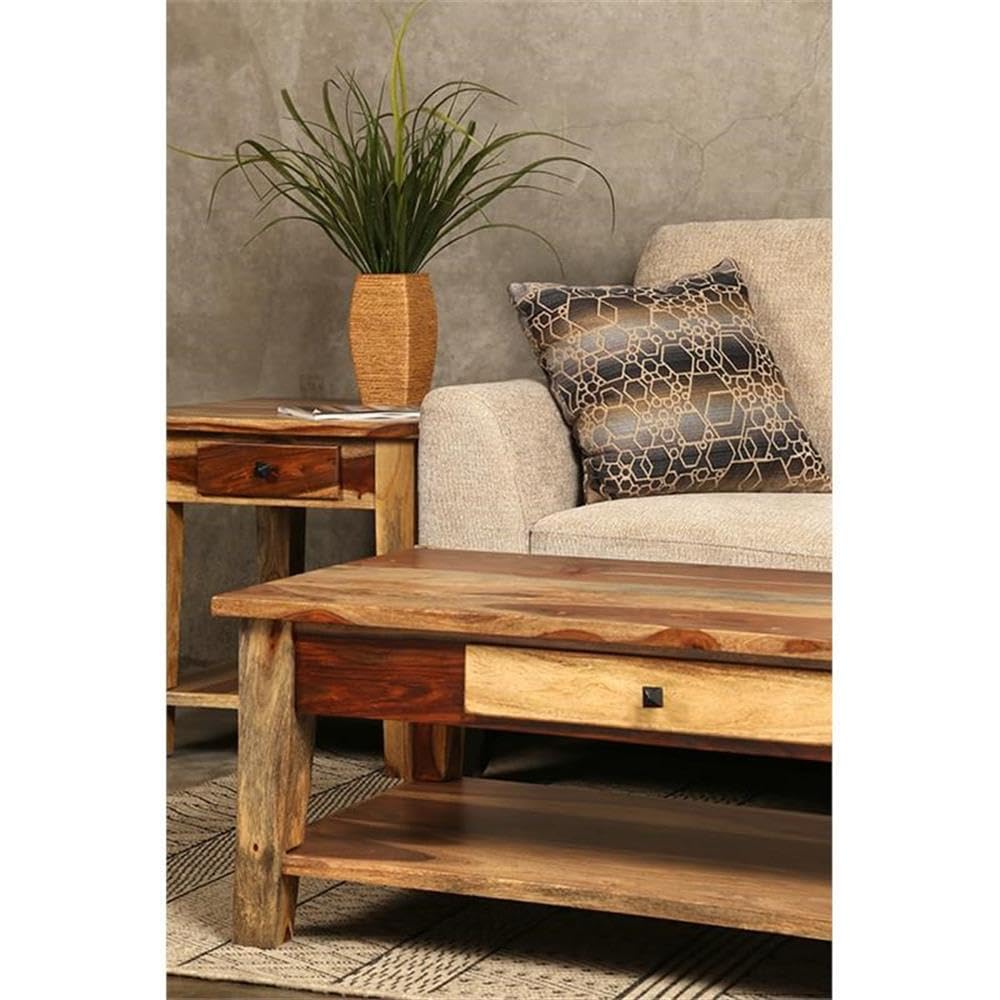 Solid Sheesham Wood End Table with Drawer Q940721
