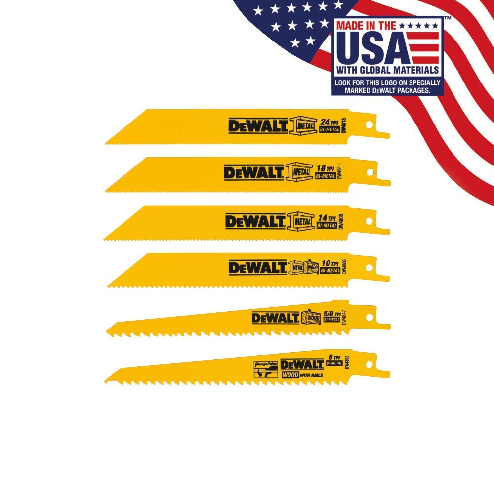 20V MAX XR Compact Reciprocating Saw and 6 Pieces Reciprocating Saw Blades Set A1303