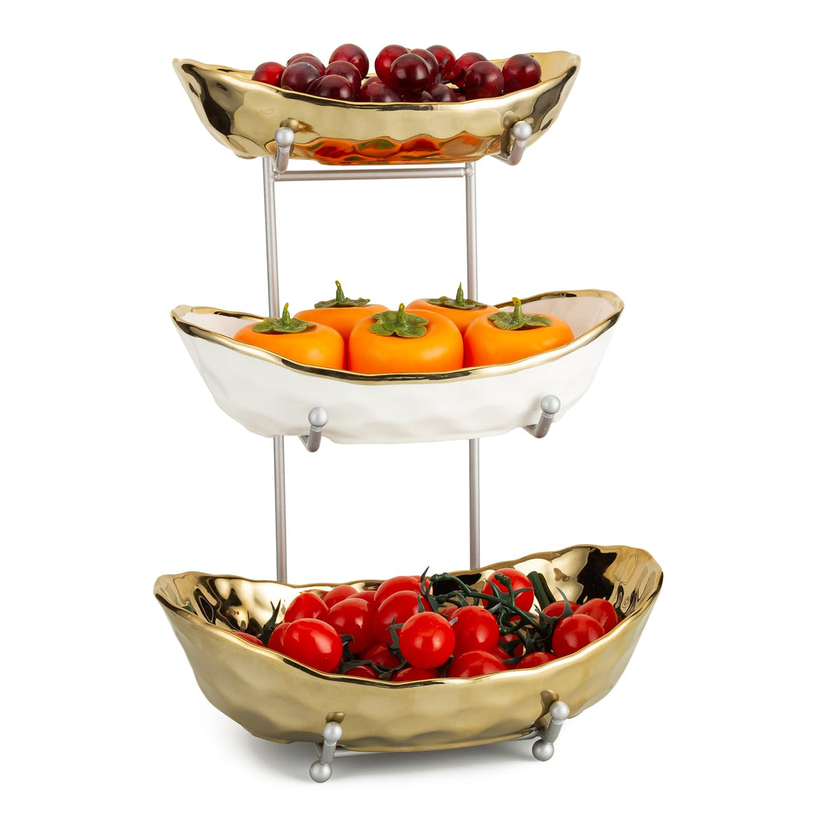3 Tier Ceramic Serving Bowls with Metal Stand J3041