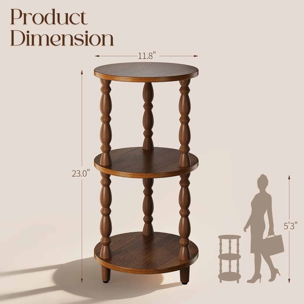 Small Round 3-Tier Wood Side Table with Storage Shelf U4314