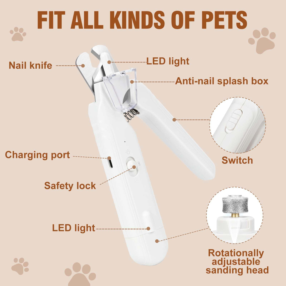 2-in-1 Dog Nail Grinder & Clippers with Light S5983