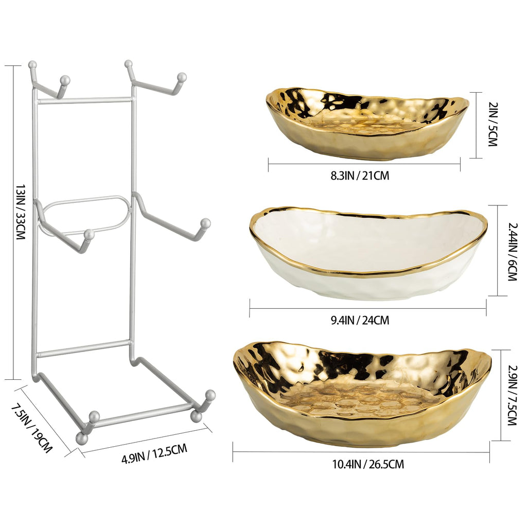 3 Tier Ceramic Serving Bowls with Metal Stand J3041