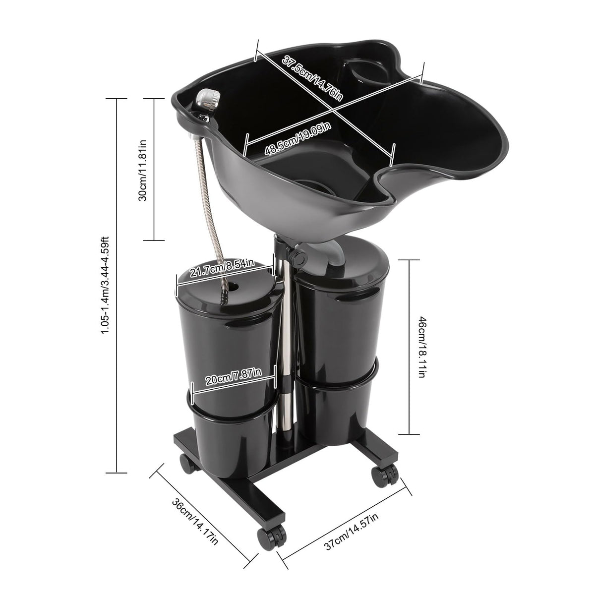 Portable Height & Angle Adjustable Shampoo Bowl with Electric Pump & 2 Bucket V872