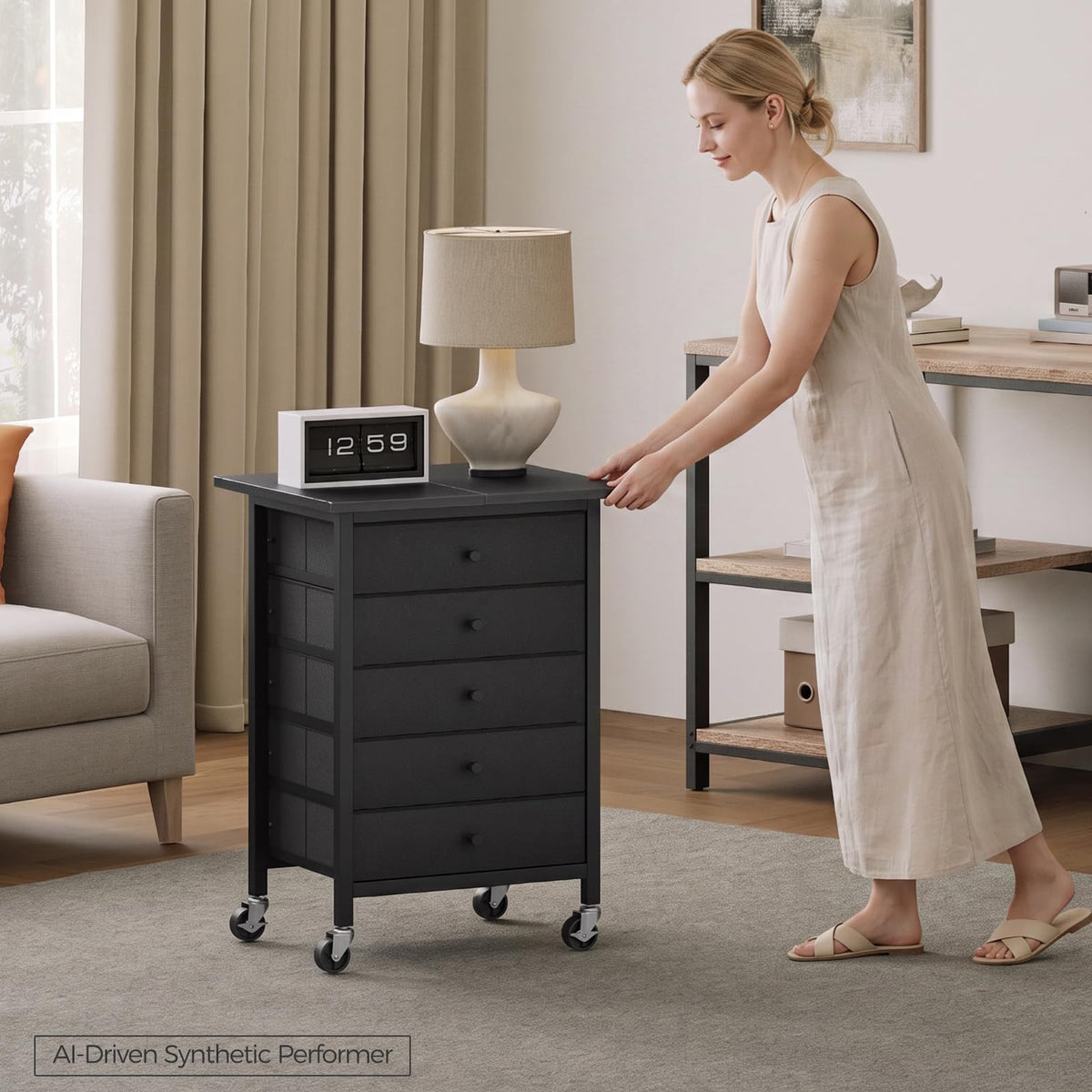 Black 5 Drawer Rolling File Cabinet with Wheels K41610