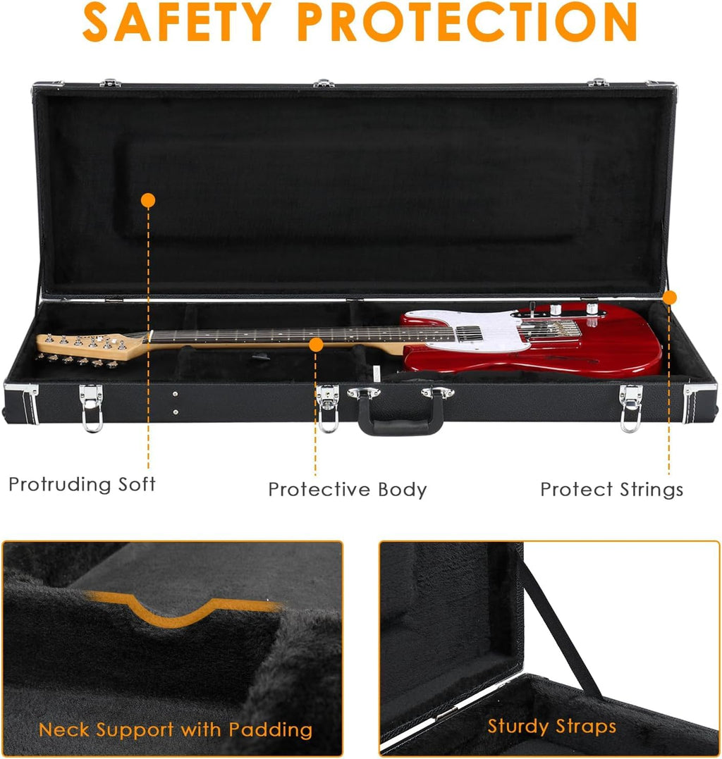 39-Inch Electric Guitar Hard Case with Thickened Padding, Black H5685
