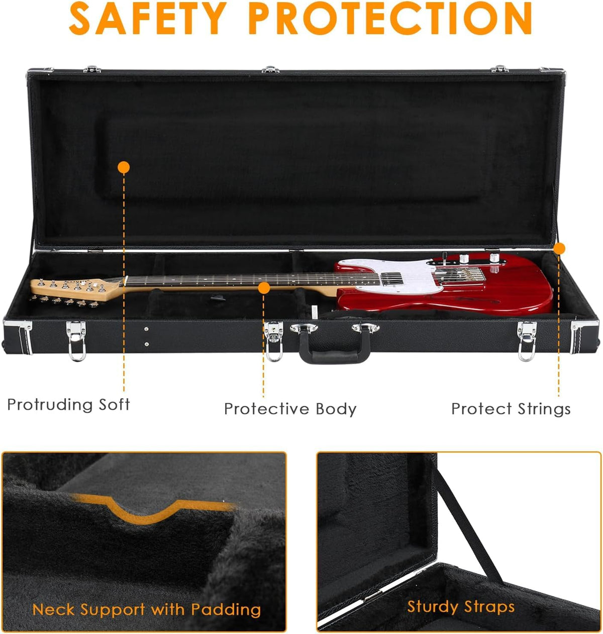 39-Inch Electric Guitar Hard Case with Thickened Padding, Black H5685
