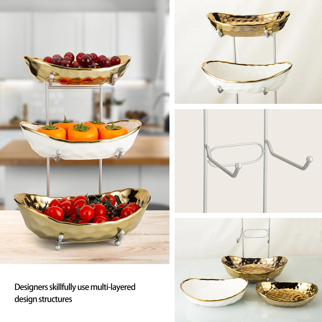 3 Tier Ceramic Serving Bowls with Metal Stand J3041