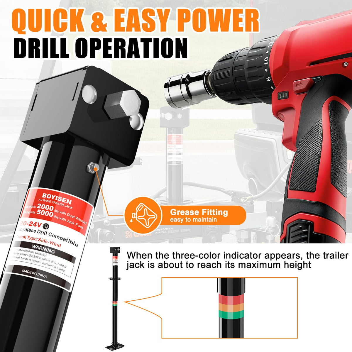 A-Frame Trailer Jack 2-in-1 5000lbs Foot Plate & 2000lbs Dual-Wheel B83206