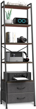 5-Tier Ladder Bookshelf with 2 Drawers Black J81211