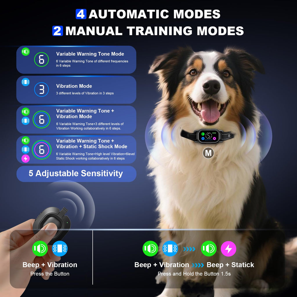 Dog Bark Collar with Remote Control, 2-in-1 Automatic & Manual Training Collar G264495