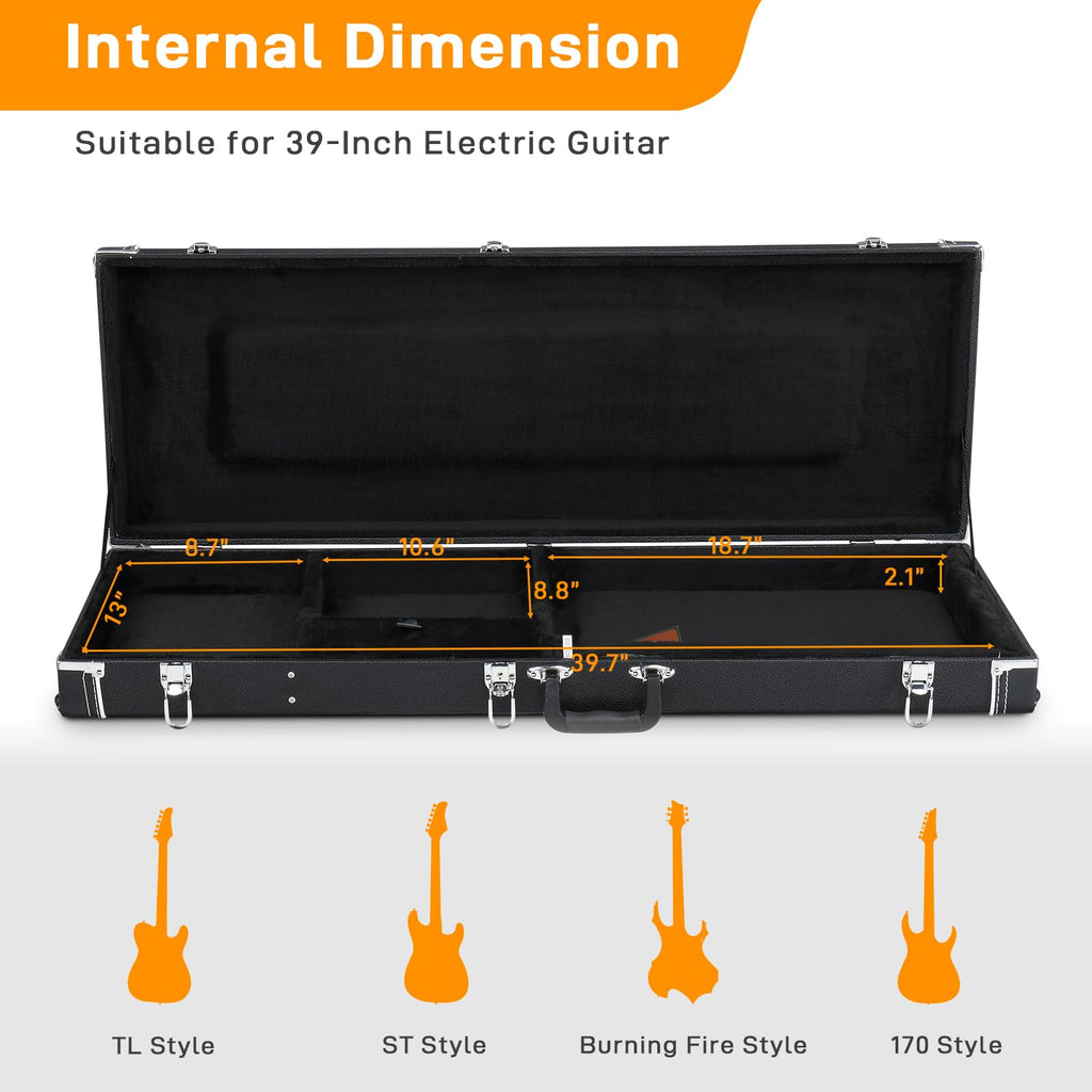 39-Inch Electric Guitar Hard Case with Thickened Padding, Black H5685