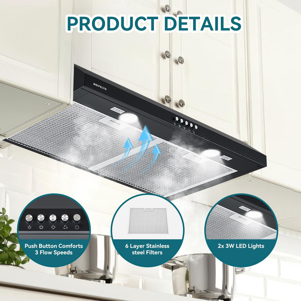 30" Black Under Cabinet Range Hood M200307