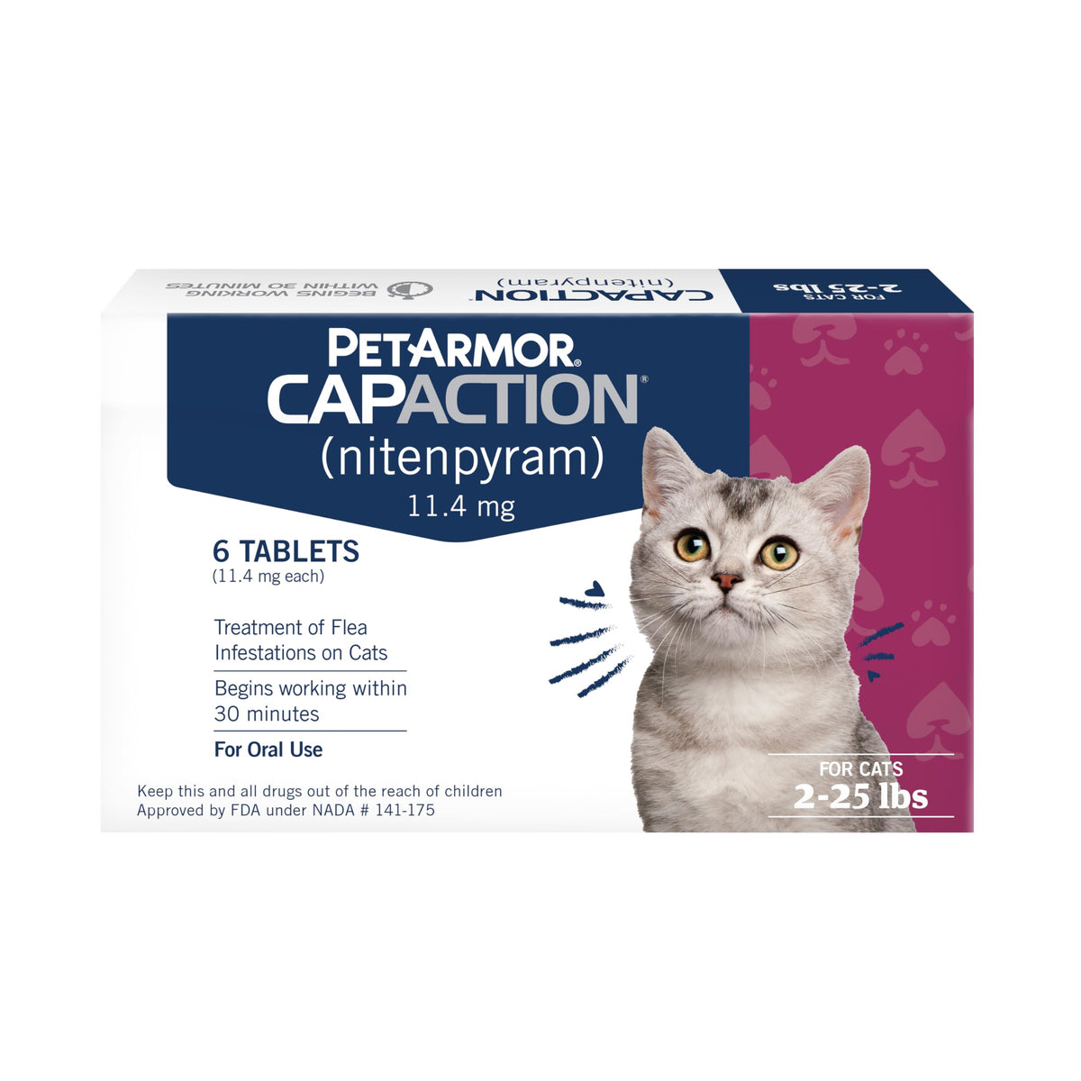 Oral Flea Tablets Cats 2-25 lbs, Nitenpyram, 6-Dose U1666