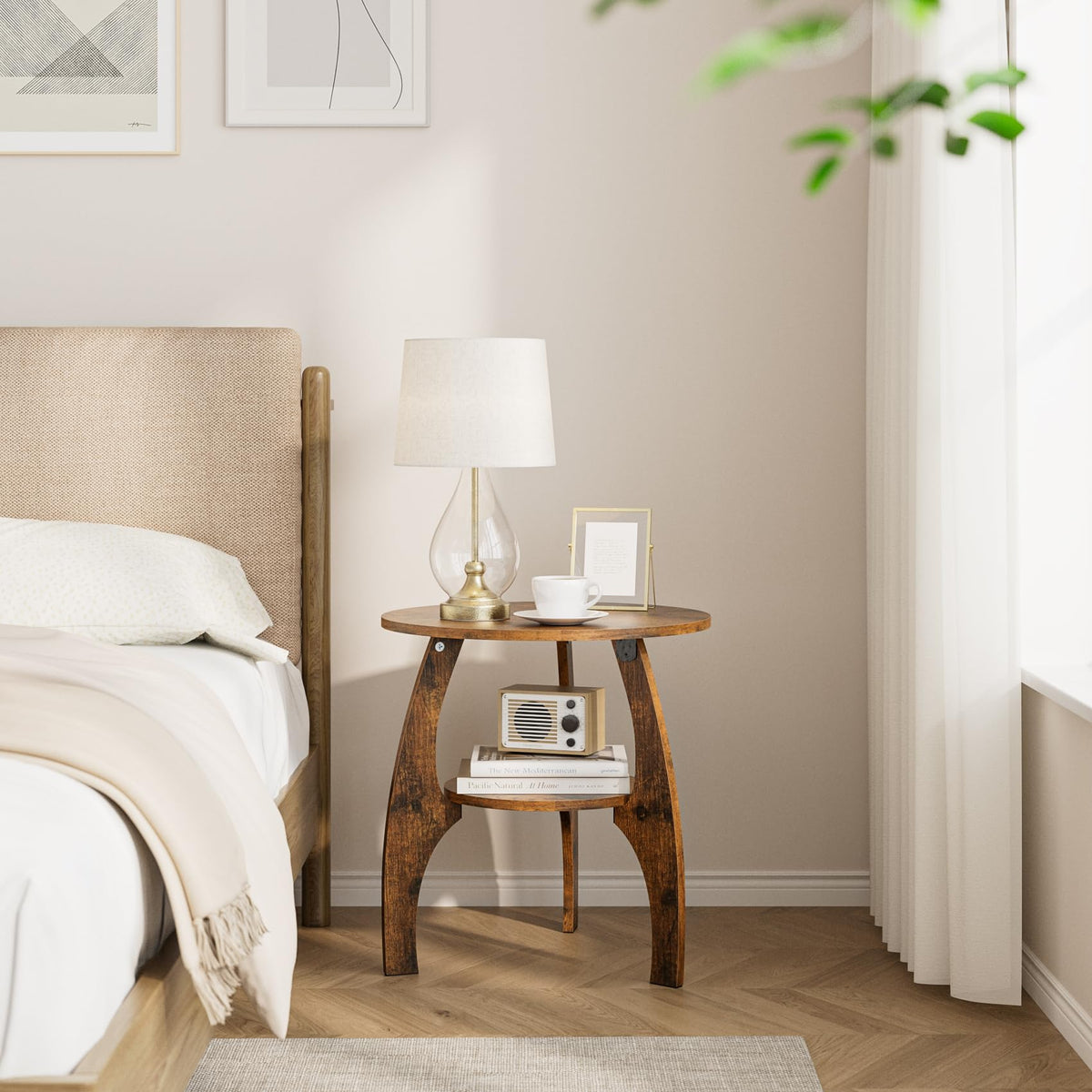 2-Tier Round Wood Side Table B4468