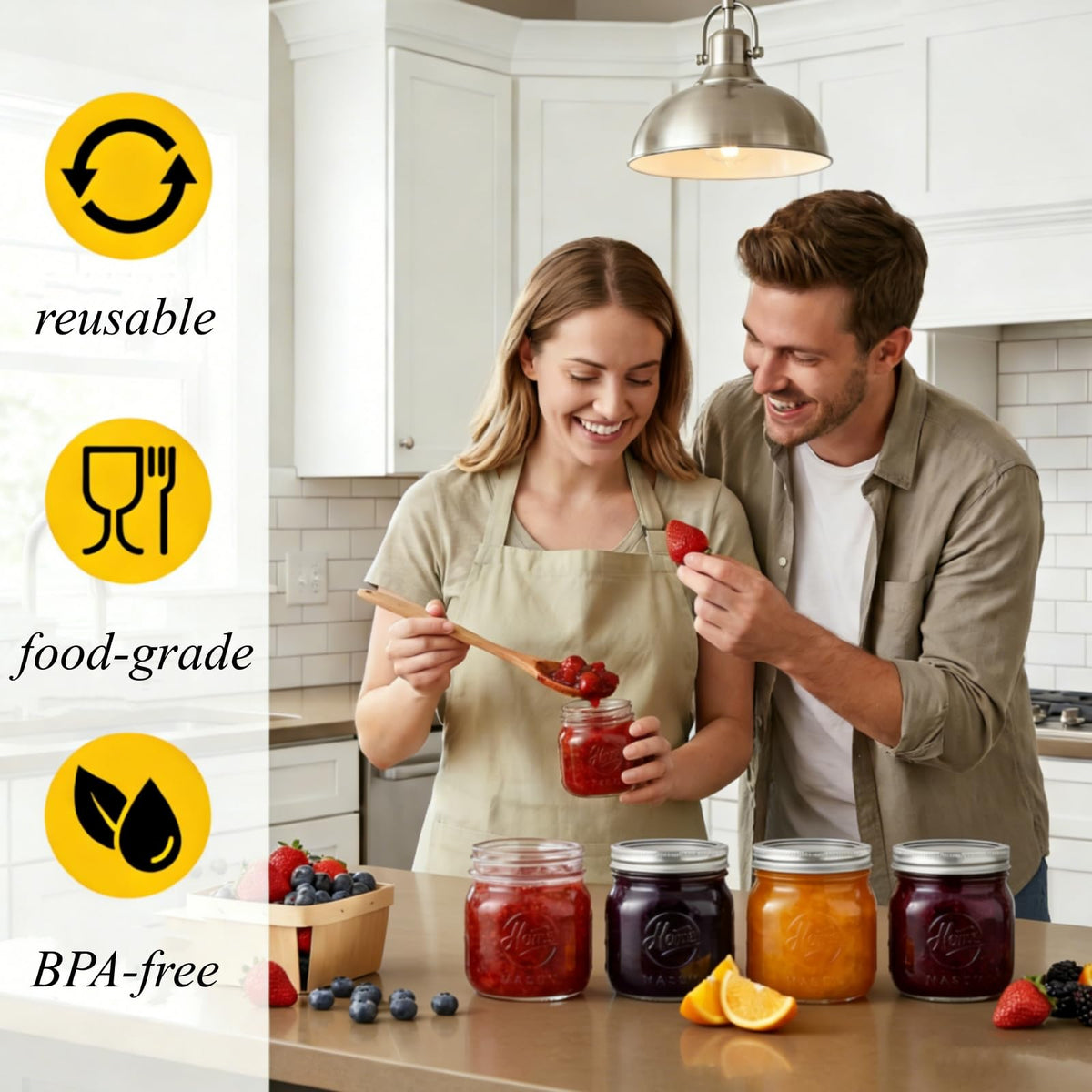 12 Pack 16Oz Wide Mouth Glass Mason Jars with Airtight Lids P6321
