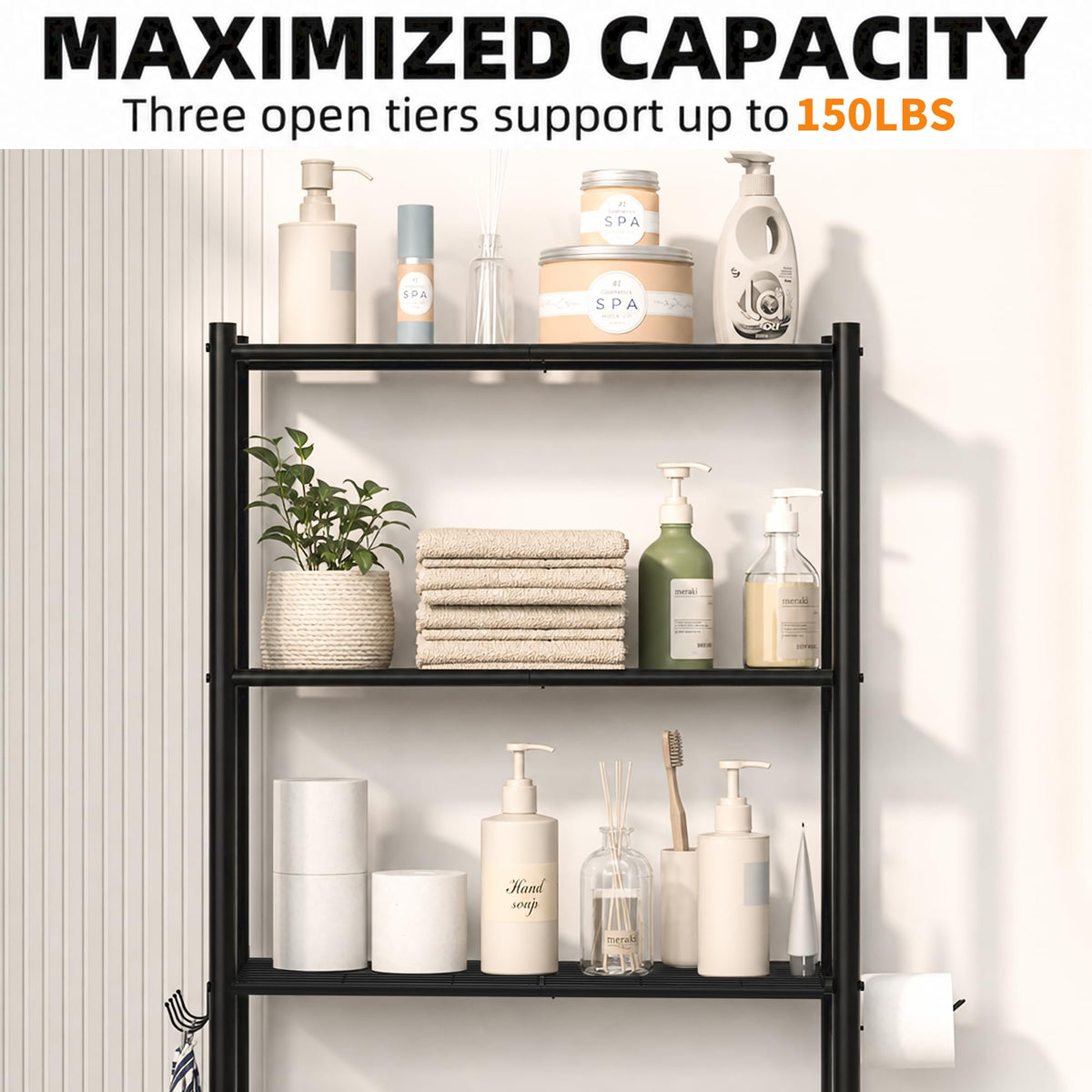 3-Tier Over Toilet Storage, Black P707