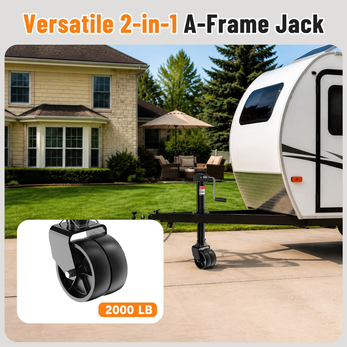 A-Frame Trailer Jack 2-in-1 5000lbs Foot Plate & 2000lbs Dual-Wheel B83206