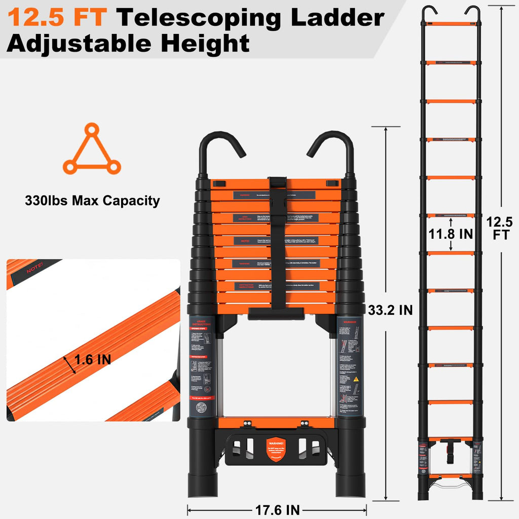 12.5 FT Aluminum Telescopic Ladder 330lbs S46137