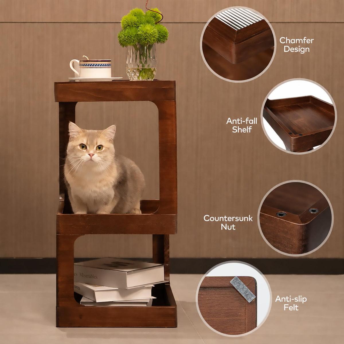 Solid Wood 3 Tier Brown Side Table F282776