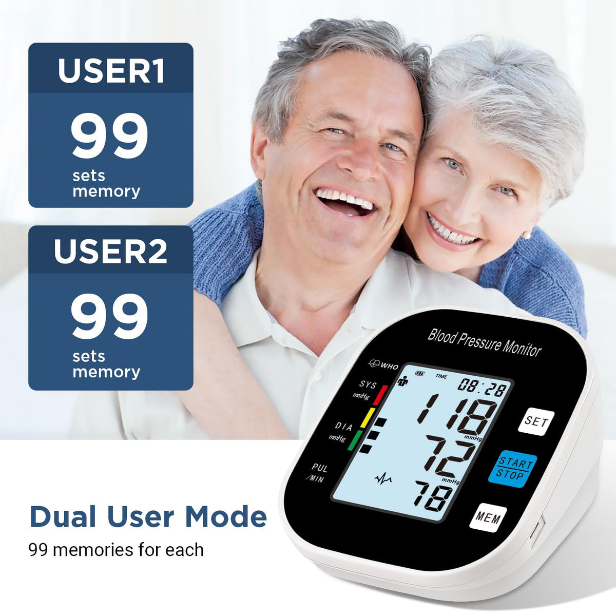 Blood Pressure Monitor with Large Backlit Display for 2 Users Arm Cuff & Storage Bag Z5748