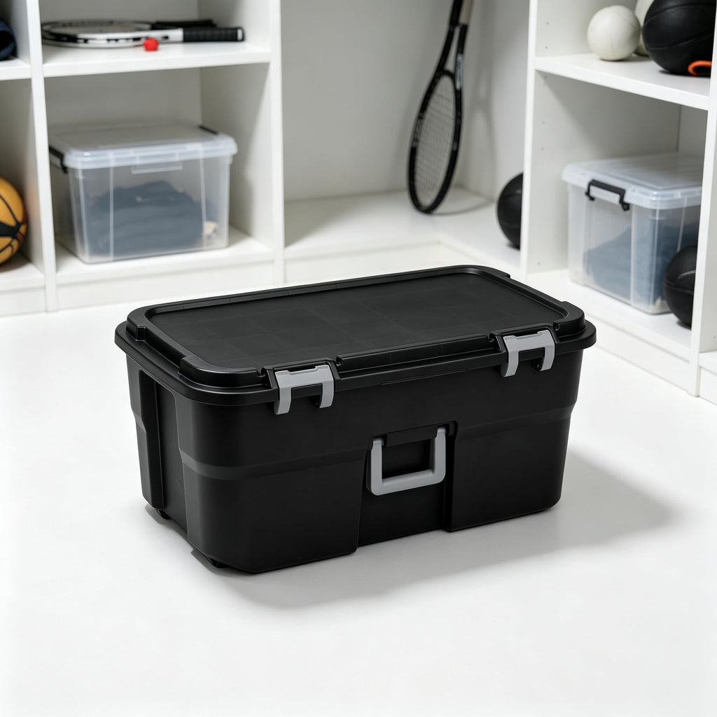 Black 22 Gal Wheeled Plastic Storage Bins D8341