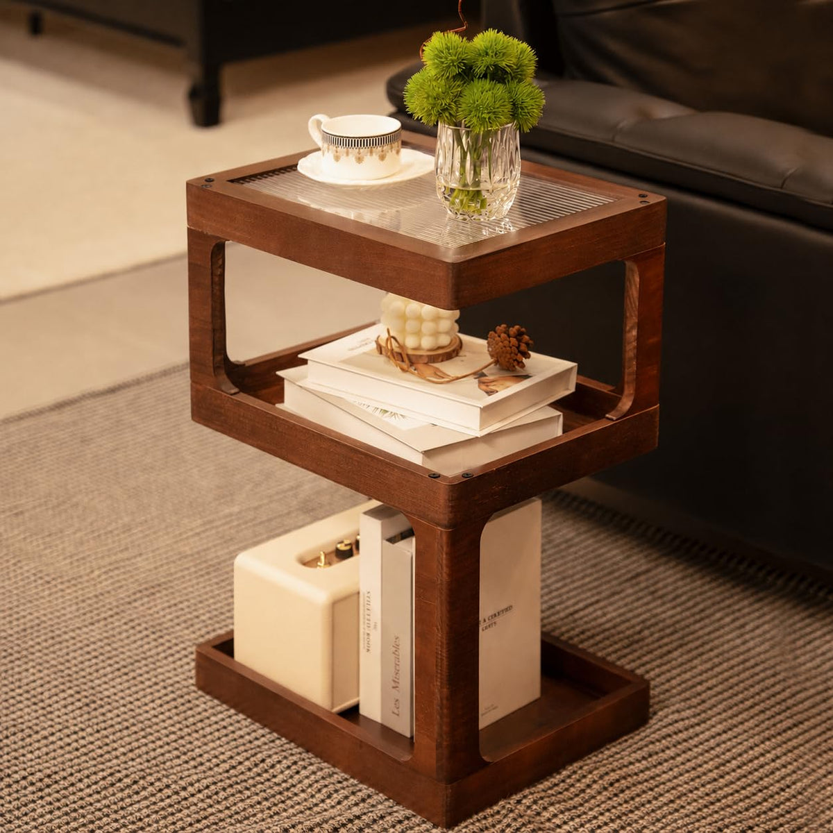 Solid Wood 3 Tier Brown Side Table F282776
