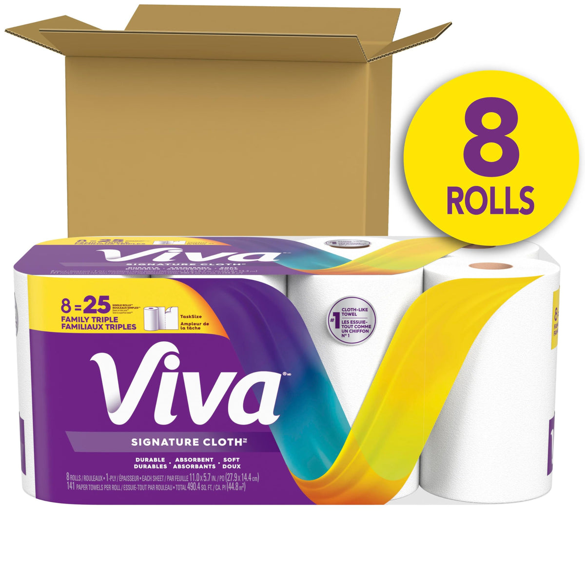 Cloth Paper Towels, 8 Triple, 141 Sheets per Roll E47459