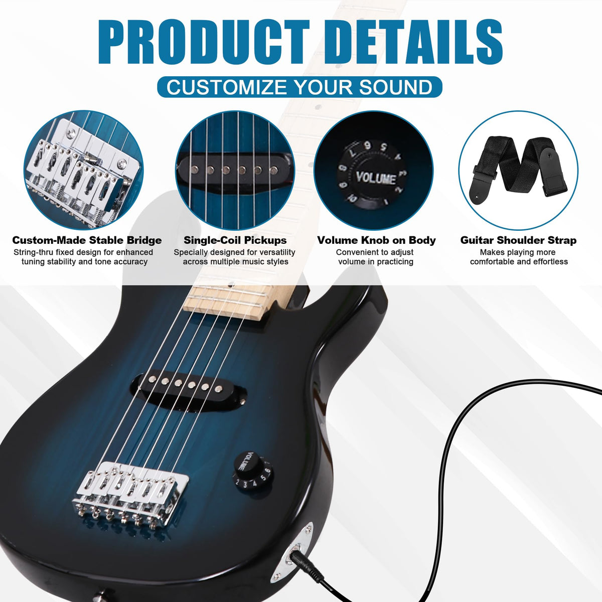 30 Inch Blue Electric Guitar Kit with Amplifier N565
